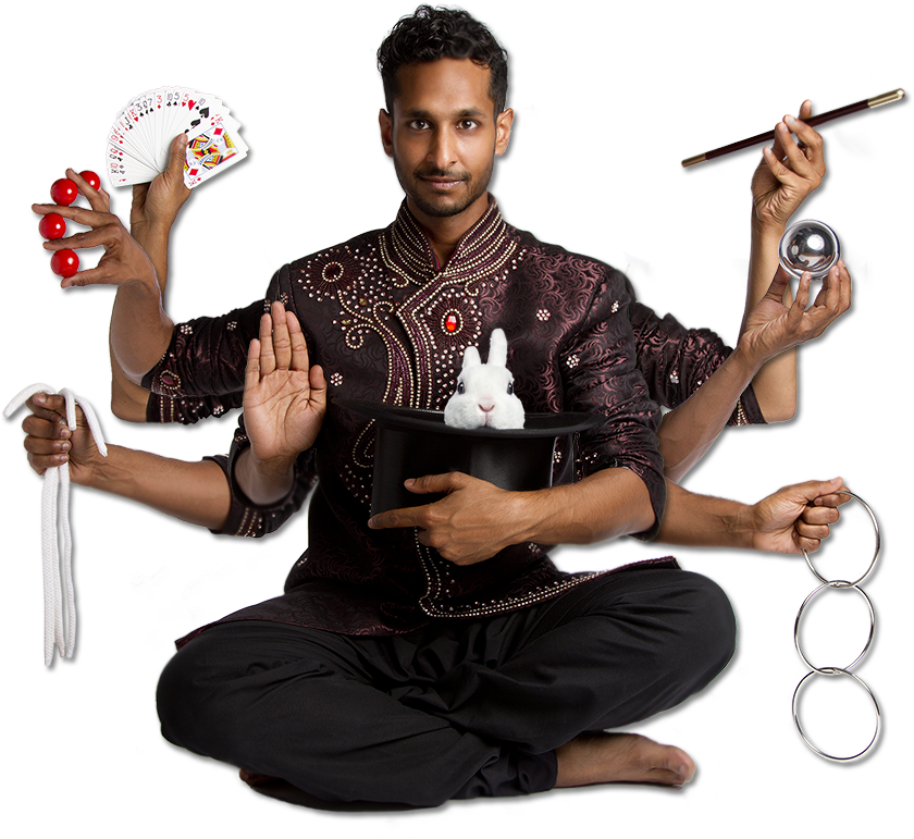 Indian magician Sudesh Roman with multiple arms, magic from India